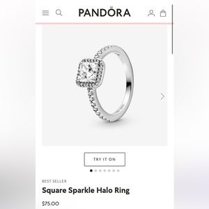 PANDORA Square Sparkle Halo Ring.